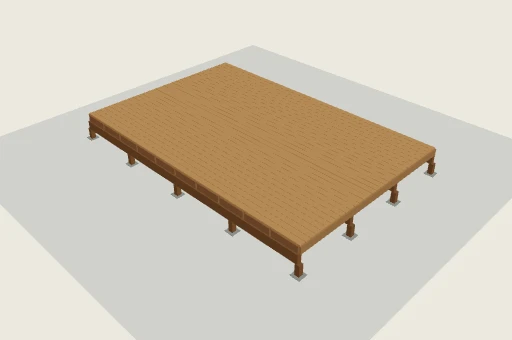 Utsnitt ur generatorns 3D-vy: altan 6 × 4 meter, höjd 0,6 meter, med betongplint som projektval.
