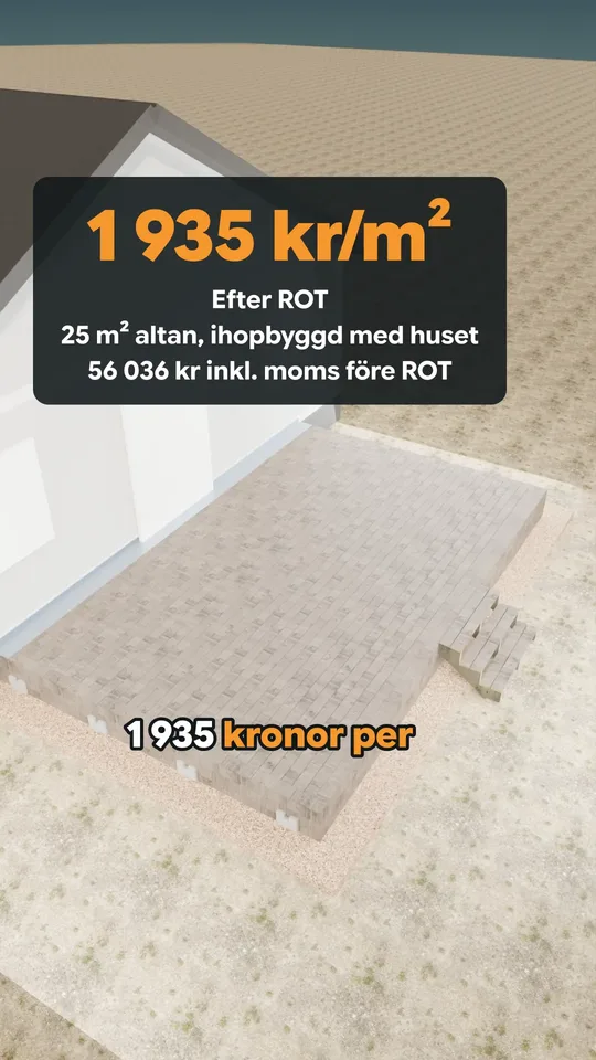 Stående 3D-vy av altanens bygglager i Totalbyggarnas kortfilm.